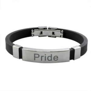 PRIDE BRACELET 8.5" Black Band Stainless Steel LGBTQ Gay Lesbian LGBTQIA NEW - Picture 1 of 3