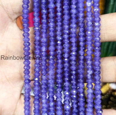 Collar de cuentas rondelle de zafiro azul facetado: 4 mm, plata de ley Foto 1 de 2