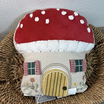 POTTERY BARN KIDS MUSHROOM HOUSE SHAPED PILLOW 12 X 13" MICE & FRIENDS - Image 1 of 4