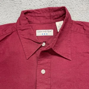 Covington Button Up Shirt Linen Blend Short Sleeve Flap Pockets Red Men Small - Picture 1 of 13