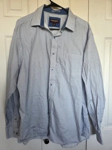Johnston Murphy 2XL Shirt Mens Blue White Geometric Cotton Dress Button Up - Picture 1 of 12