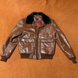 VTG Members Only Leather Brown Bomber Jacket Size 40 - Picture 1 of 8