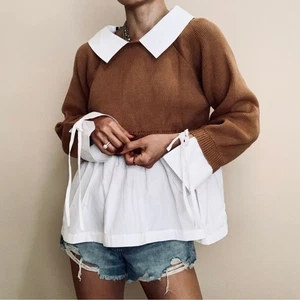 Jacquie the Label Iosena Mixed Media Sweater Top in Caramel NWT Women Size Small - Picture 1 of 5