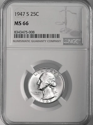 1947-S  25C WASHINGTON SILVER QUARTER "SAN FRANCISCO MINT" NGC MS66 #8343475-008 - Image 1 of 4
