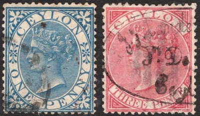 CEYLON 1858 QV USADO SC#A4/61/1P/BLU/PRF12.5 &SC#A5/62/3P ROSA/PRF 14 WMK CRWN"CC Foto 1 de 2