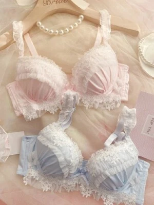 Steel Ring Push Up Bra Set Underwear Embroidery Lace Lingerie with Panties Set - Image 1 of 4
