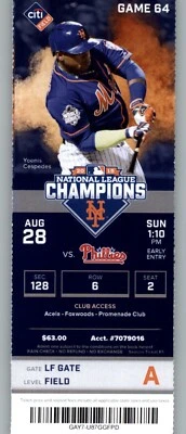Boleto completo Philadelphia Phillies vs New York Mets 28/08/2016 - Yoenis Céspedes Foto 1 de 2