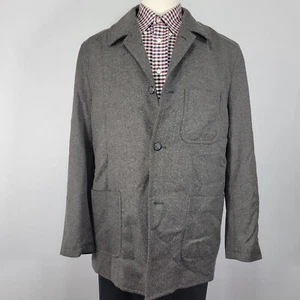 Tasso Elba Men's Over Coat Jacket Brown Gray Herringbone Silk Wool LARGE - Picture 1 of 11