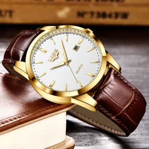 Fashion Brown Leather Watch Men Military Sports Men's Quartz Wristwatches Casual - Picture 1 of 19