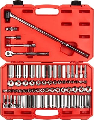 TEKTON 3/8 Inch Drive 6-Point Socket and Ratchet Set, 73-Piece | SKT15311 SAE/MM - Image 1 of 4