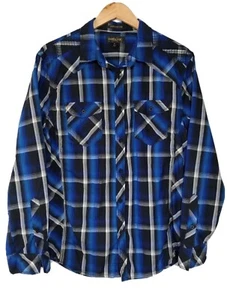 Helix Men's Athletic Fit Plaid Button up Western Shirt Blue/Black Cotton Sz L - Picture 1 of 6