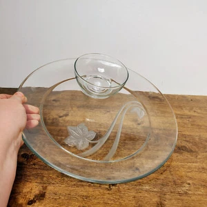 Anchor Hocking Satin Image 2 PC Chip & Dip Set Glass 13" Diameter - Picture 1 of 8