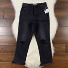 O’Neill Women's Size 26 Black Distressed Mason Straight Fit Cropped Denim Jeans
