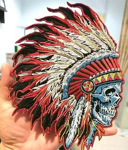Skull Indian Native chief feathered warrior Embroidered Iron-on Sew-On Patch - Picture 1 of 6