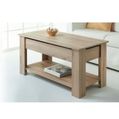 Lift Up Coffee Table Modern Oak Finish Wooden with Hidden Storage living room - Image 1 of 3