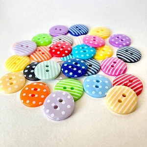 Pack of 10 Quality Spotty or Stripey Buttons | 15mm | huge choice of colours - Picture 1 of 31