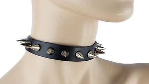 Cone Spike Gothic Leather Choker Punk Goth Thrash Metal Rockabilly Collar - Picture 1 of 3
