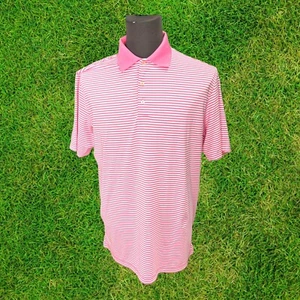PETER MILLAR Men Pink White Golf Polo Short Sleeve ￼Collared Striped Size Large - Picture 1 of 12