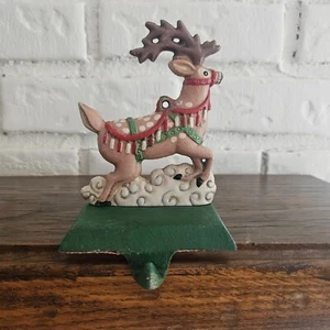 SANTA'S REINDEER Cast Iron Stocking Hanger/Holder Vintage Midwest Cannon Falls - Picture 1 of 8