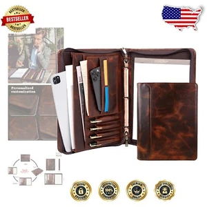 Stylish Leather Padfolio with Double Zipper, A4 Holders & Personalized Service - Picture 1 of 10