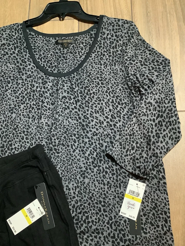 Donna Karan Ropa de Dormir Conjunto de Salón Talla Mediana Modal Tejido Gris Negro Estampado Animal Foto 1 de 4