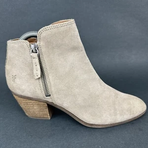 FRYE Ash Beige Suede Judith Ankle Bootie Heeled Side Zip Women's Size 6.5 M - Picture 1 of 9