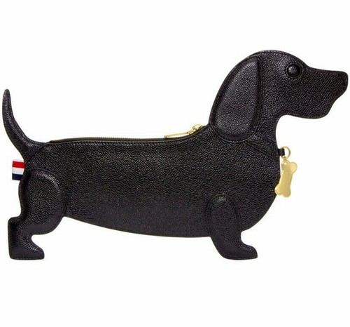 Borsa a tracolla THOM BROWNE ""Hector"" in pelle nera cane cerniera portafoglio borsa per monete