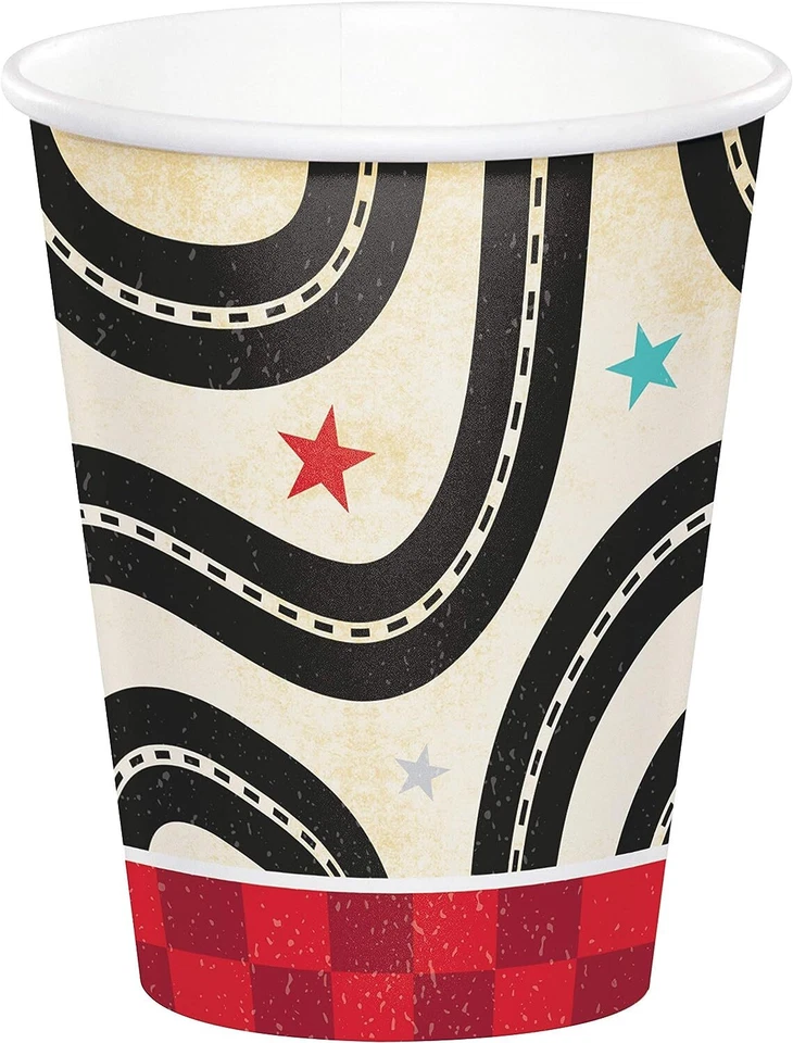 Vintage Race Car Adult Kids Birthday Party 9 oz.Paper Cups - Image 1 of 1