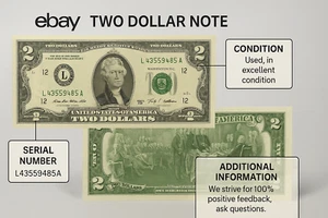1976 $2 FEDERAL RESERVE NOTE — DECLARATION OF INDEPENDENCE — CIRCULATED - Picture 1 of 3