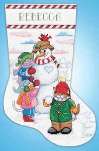Kit de punto de cruz ~ Diseño funciona muñeco de nieve con gatos Medias de Navidad #DW6851 - Imagen 1 de 3