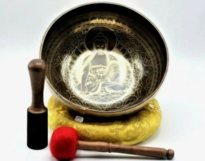 10 inch Lord Buddha engraved Mantra singing bowl, handmade in Nepal, meditation. - Picture 1 of 8