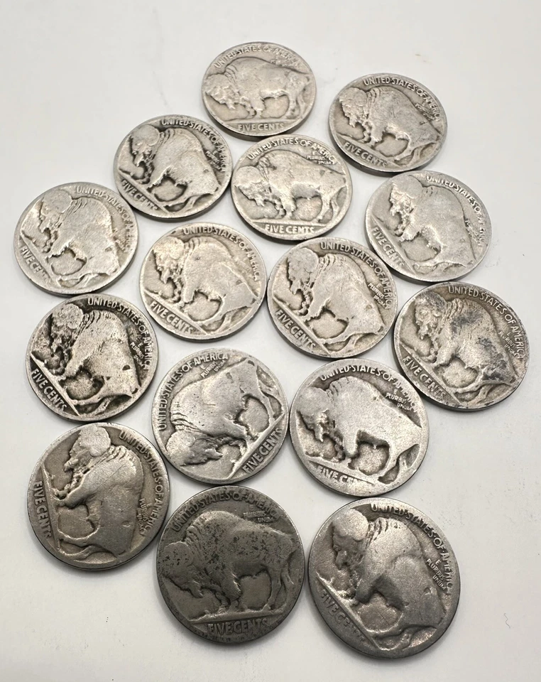 Lote de 15 monedas de Estados Unidos de colección Buffalo Nickels 1913-1938 sin fecha Fast Sh Foto 1 de 2