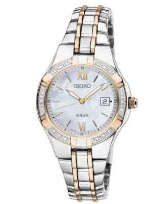 Seiko Solar Diamond MOP Dial Two Tone Stainless Steel Ladies Watch SUT068 - Image 1 of 4