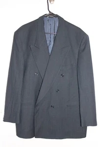 BLACK & NAVY-BLUE 100% WOOL DOUBLE-BREASTED SPORT COAT JACKET 46R made in ITALY - Picture 1 of 5