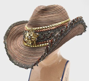 Whittall & Shon Cowgirl Hut blau mit Strass Glitzer Band und Borte Stroh - Bild 1 von 20