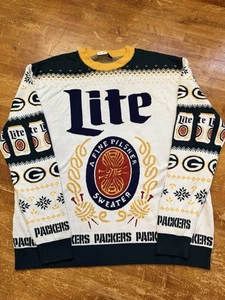Green Bay Packers Miller Lite Sweater Mens Sz 3XL Holiday Heavyweight UGLY Sweat - Picture 1 of 10
