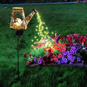 Solar Watering Can with Warm White LED Lights Outdoor Waterproof Fairy Garden... - Picture 1 of 8