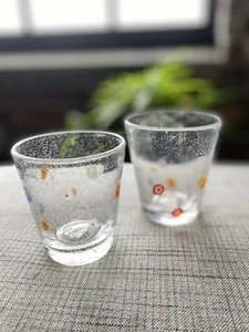 Set of 2 Millefiori Bubble Hand Blown Art Glass Drinking Tumbler Murano Style - Picture 1 of 7