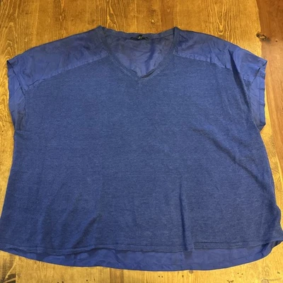 Eileen Fisher Bateau Neck Boxy Top Navy Blue Jersey Silk 1X Plus Size - Image 1 of 4