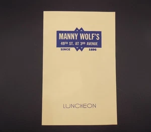 Vintage 1950's Manny Wolf's Menu 49th Street New York NYC - Picture 1 of 7