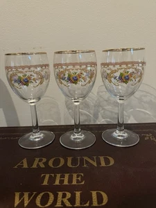Set of 3 Vintage Royal Doulton Lady Carlyle 9 Oz Goblet 7.25" Tall Gold Trim - Picture 1 of 18