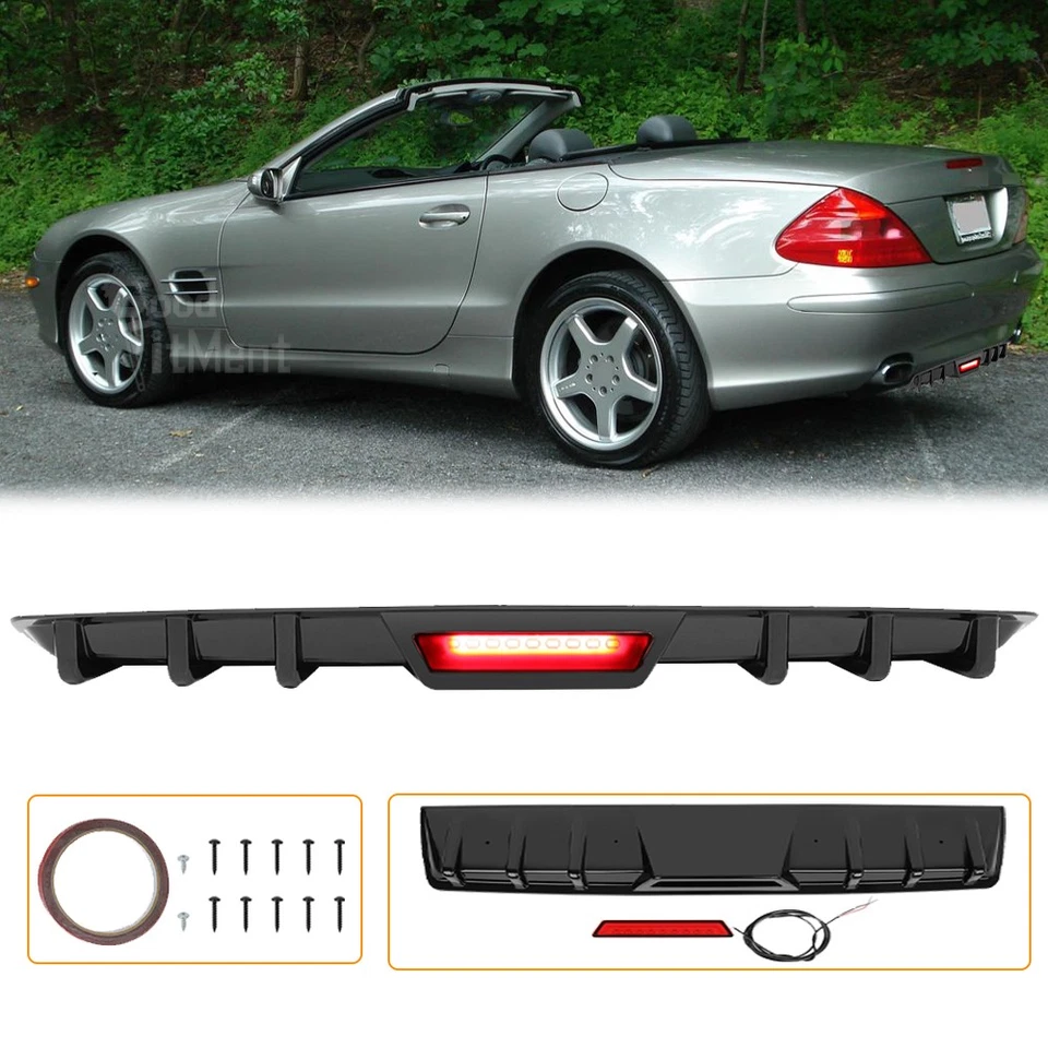 For Mercedes Benz SL550 SL63 AMG Glossy Rear Bumper Diffuser Lip w/ Break Light - Image 1 of 4