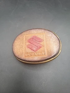 Vintage Suzuki Belt Buckle Leather Embossed Lg Cowboy Belt Buckle Made In USA - Picture 1 of 5