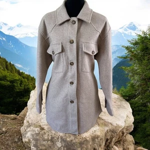 Chaqueta tipo lana con bolsillos y corbata Zara para mujer color tostado con botones delanteros talla XL - Imagen 1 de 7