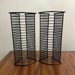 2 Vintage schwarz Draht CD Turm Gestell Ständer hält 20 CDs 12,5" hoch Medien Aufbewahrung - Bild 1 von 5