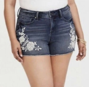 Pantalones Cortos Denim Torrid NUEVO Bordado Floral Tiro Alto Mujer 26 - Imagen 1 de 11