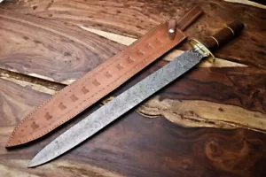 HISTORICAL ROMAN GLADIUS SWORD 26" HANDMADE DAMASCUS STEEL W/ ROSE WOOD HANDLE. - Picture 1 of 10