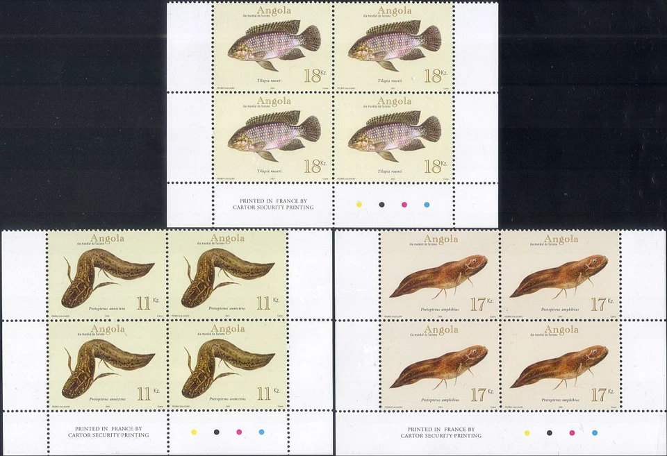 Ангола 2001 Tilapia/Lungfish/Fish/Nature/Wildlife 4 x 3v набор черных (b3603c) - Изображение 1 из 1