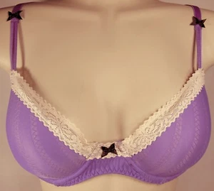 ❤️ Betsey Johnson 723100 Violet/Biege 32C Zipper Stripe Demi Underwire Bra 32 C - Picture 1 of 12