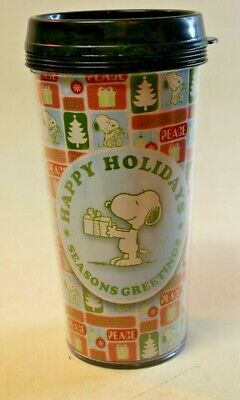Peanuts Snoopy Happy Holidays Seasons Greetings 16oz Tumbler Travel Cup Mug • 12.99$